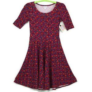 LuLaRoe Nicole Fit & Flare A-Line Dress Pink Purple Green Orange‎ L Large